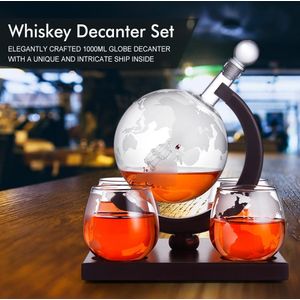 Whisky Karaf Set Vodka Globe Decanter Met 4 Glazen Drank Dispenser Met Hout Staan Voor Bourbon