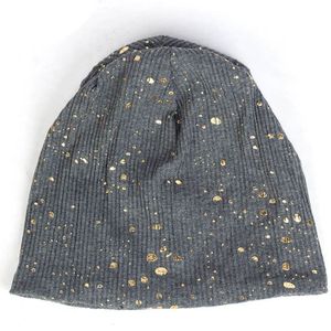 Vrouwen Ploetert Verf Beanie Hoed Herfst Metallic Kleur Geribbelde Katoen Slouchy Mutsen Voor Femme Dames Zwart Bronzing Skullies