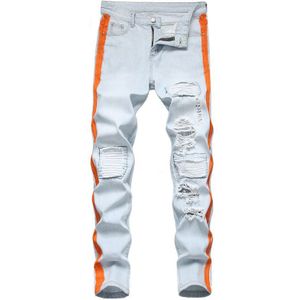 Zomer Licht Kleur Jeans Europese Amerikaanse Persoonlijkheid Geschilderd Rip Doek Broek Mode Hip Hop Broek