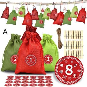 Advent Kalender Set 24 Vullen Stof Bags Met Nummer Etiketten Voor Diy Kerst Decor TN99