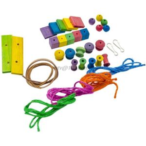 Intelligentie Papegaai Vogel Speelgoed Multicolor Diy Accessoires Houten Blokken Kralen Sisal Touw Puzzel Bite Chew Spelen Speelgoed