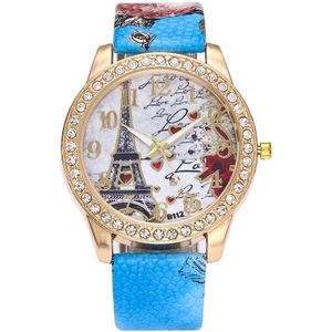 Unisex Vrouwen Mannen Boho Stijl Horloge Afdrukken Eiffeltoren Patroon Crystal Diamanten Paar Horloge Dames Polshorloge Zegarek