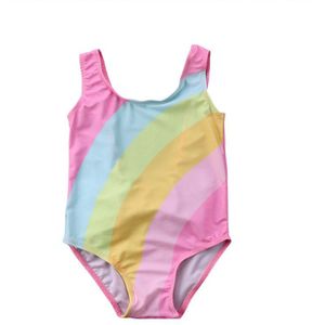 Kids badmode bikini Zomer regenboog een stuk biquini badpakken backless strik Meisjes Leuke Kind maillot de bain