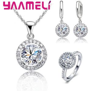 925 Sterling Zilver Zirkoon Sieraden Sets Vrouwen Oostenrijkse Crystal Wedding Hanger Ketting Earring Ring Sieraden Set Dame