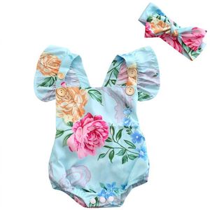 Mooie Pasgeboren Baby Meisje Kleding Bloemen Mouwloze Katoenen Romper Jumpsuit Hoofdband Outfits Sunsuit