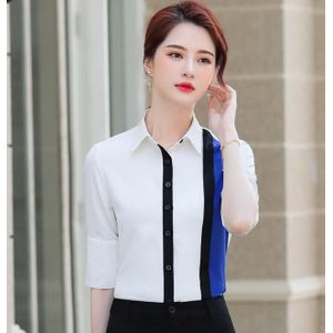 Naviu Chiffon Shirt Vrouwen Zomer Streep Patchwork Half Mouwen Blouses Office Dames Temperament Tops