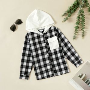 Patpat Kid Jongen Knop Hooded Plaid Shirt