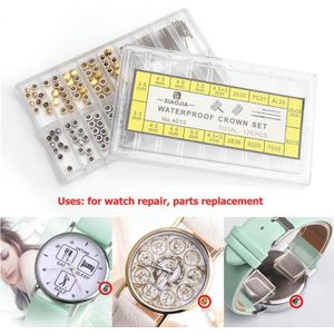 170 stks/doos Horloge Crown Onderdelen Vervanging Diverse Dome Platte Kop Horloge Accessoires Reparatie Tool Kit Accessoires Tool Kits