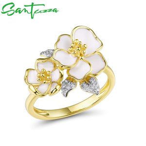 Santuzza Zilveren Ringen Voor Vrouwen Echt 925 Sterling Zilver Delicate Witte Orchidee Bloem Trendy Fijne Sieraden Handgemaakte Emaille