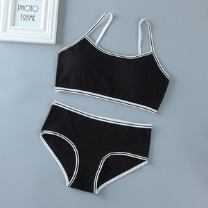 1Set Meisjes Ondergoed En Slipje Tieners 100% Katoen Tops Vest Zacht Ademend Puberteit Gym Slips Jong Training Beha For8 16T