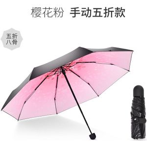 Mini Pocket Uv Bescherming 5 Opvouwbare Paraplu Upf50 Vrouwen Zwarte Coating Zon Regen Paraplu Koreaanse Sakura Paraplu L