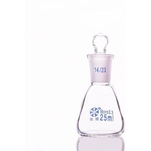 Erlenmeyer met standaard grond-in glazen stop, Capaciteit 25 ml, joint 14/23, erlenmeyer met standaard mond