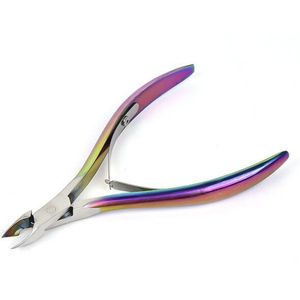 Rvs Nail Cuticle Clipper Pusher Tweezer Regenboog Kleur Dode Huid Vork Uv Gel Polish Verwijder Manicure Groef Schaar