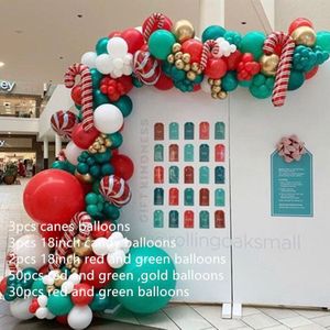 89Pcs Vrolijk Kerstfeest Ballonnen Guirlande Rood Groen Nieuwjaar Ballon Keten Helium Ronde Folie Snoep Globos Kerstman Candy canes