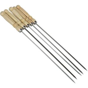 50Pcs Outdoor Picknick Bbq Barbecue Spies Gebraden Platte Stok Roestvrijstalen Naald Houten Handvat Brochette Tong Kebabe Gereedschap