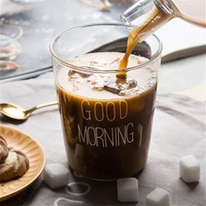 1Pcs Glas Ontbijt Cup Koffie Thee Melk Yoghurt Mok Letters Gedrukt Mok Transparant Handvat Drinkware