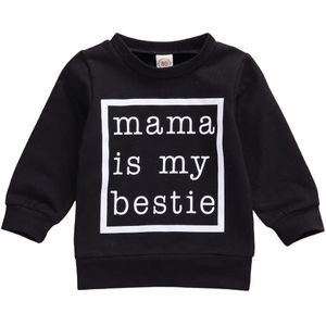 Mama Is Mijn Bestie 0-24M Baby Baby Meisje Jongen Sweatshirt Tops Brief Print Lange Mouwen Zwart/Wit Top Herfst Katoenen Kleding