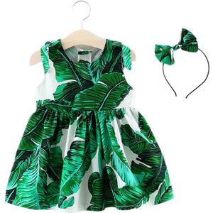 Baby Zomer Kleding Pasgeboren Baby Baby Meisjes Mouwloze Jurken Mode Groene Bladeren Katoenen Jurk + Hoofddeksels 2 Stuks Sets Beachwear