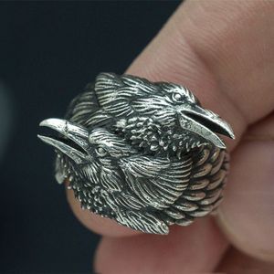 Eyhimd Viking Mannen Twee Ineengestrengelde Ravens Ring Noorse Mythologie Zilver Kleur Odin Crow Roestvrij Stalen Ringen Nordic Amulet Sieraden