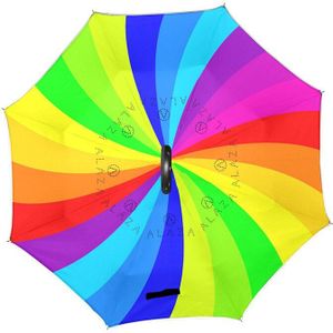 Abstracte Strepen Winddicht Reverse Double Layer Omgekeerde Paraplu Zelf Stand Regen Bescherming C-Haak Handen Voor Auto Vrouwen Paraplu