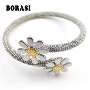 Mode-sieraden Armbanden Voor Vrouwen Roestvrij Staal Elastische Bloem Armbanden en Armbanden Vrouwelijke