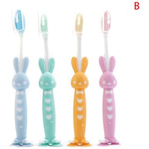 4 Stks/set Huishouden Kinderen Cartoon Tandenborstel Bunny Bear Zachte Siliconen Schattige Schone Tanden Poetsen Reizen Tandenborstels