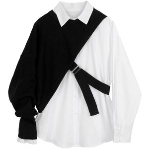 Superaen Casual Mode Pak Herfst Gebreide Sjaal Witte Shirts Twee Sets Vrouwen Blouses