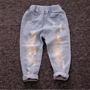 Gebroken Gat Kids Jeans Casual Losse Baby Meisje Oude Denim Broek Jongen Gebroken Denim Broek Voor Meisjes Ripped Jeans Kinderen jeans