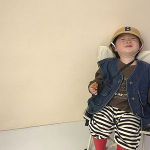 2022 Lente Baby Denim Vest Jongens Leuke Pocket Vest Jas Kinderen Denim Vest Mouwloos Vest Mode Meisje Kleding