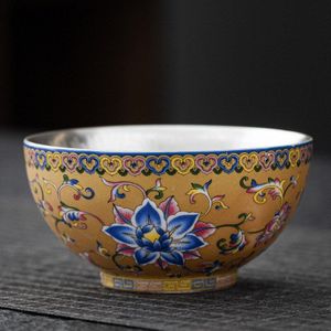 Chinese Emaille Beker Sterling Zilveren Theekopje Vintage Thee Kom Keramische Theekopje Creatieve Dubbele Bodem Aziatische Cup Porselein-Zilveren Beker