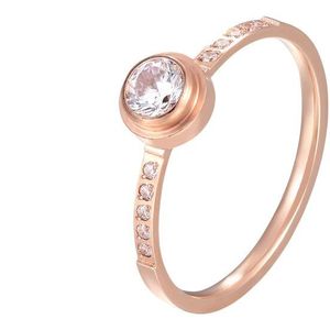 Glanzende Ronde Crystal Ring Roestvrij Staal Rose Goud Kleur Vrouw Wedding Ring Minnaar Liefde Ring