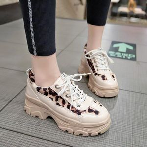 Vrouwen Sneakers Mode Luipaard Platform Sneakers Dames Chunky Schoenen Vrouw Lederen Sportschoenen Chaussure Femme E14-27