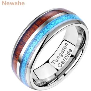 Newshe Unieke Tungsten Ringen Voor Mannen Hout Blauw Zilver Kleur Charm Bands Voor Hem 8Mm Carbide Size 8-13 Mode-sieraden TRX083