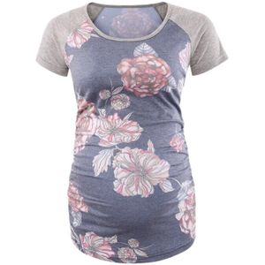 Moederschap Bloemen Tuniek Tops Side Ruches T-shirt Korte Mouw Ingericht Zwangerschap Kleding Moederschap Tops