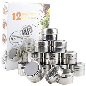 Magnetische Spice Blikken Set Van 6Pcs/9Pcs/12Pcs Rvs Kruidkruik Met Duidelijke Top deksel Kruidenrek Organizer Container Set