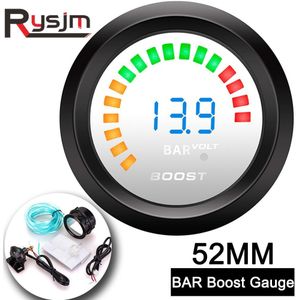 2 ""52 Mm Bar Turbo Boost Gauge + Voltage Digitale Blauwe Led Licht Display Auto Volt Meter Manometers voor Auto Controller