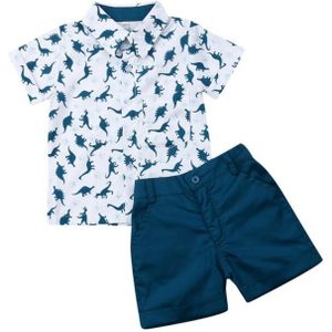 2 Stuks Peuter Kids Jongens Meisjes Zomer Kleding Dinosaurus Print T-shirt Tops + Shorts Broek Outfit Set