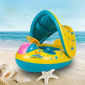 Veilig Opblaasbare Baby Kids Zwemmen Ring PVC Infant Zwemmen Float Verstelbare Zonnescherm Seat Fun Zwembad Speelgoed