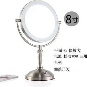 Make-Up Spiegel 8 Inch Desktop 2-Gezicht Metalen Spiegel 3X 5X 10X Vergrootglas Cosmetische Spiegel Led Lamp Passen De helderheid