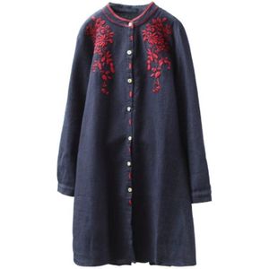 Traditionele Chinese Shirt Vrouwen Kleding Herfst Lange Trenchcoat Borduren Harajuku Vintage Stront Dames Chinese Tops TA1641