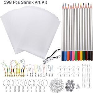 198 Stks/set Krimpkous Plastic Vel Kit Shrinky Papier Perforator Sleutelhangers Potloden Diy Ambachten Voor Sieraden Knoppen Maken