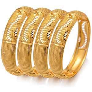 24K Ethiopische Wave 4 Stks/partij Dubai Trendy Bruiloft Armbanden Voor Vrouwen Arabische Afrikaanse Goud Kleur Armband Sieraden Midden-oosten
