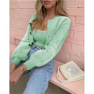 2 Pcs Vrouwen Casual Mode Zachte Pluche Fleece Jas Effen Kleur Lange Mouw Jasje Winter Warm Trui Knop Uitloper Roze groen