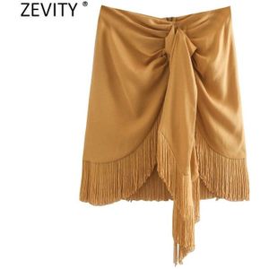 Zevity Vrouwen Mode Zwart Geknoopt Zoom Kwastje Toevallige Slanke Fluwelen Rok Faldas Mujer Dames Terug Zipper Chic Mini Vestidos QUN705