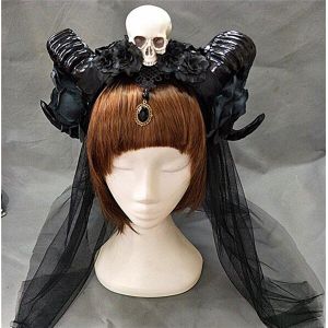 Demon Evil Gothic Lolita De Sluier Schedel Schapen Hoorn Hoofdband Haarband Accessoire Cosplay Kostuums Halloween Hoofddeksels Prop