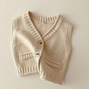 2022 Herfst Baby Boy Gebreide Jas Mouwloze Jas Tops Kids Knitwear Single Breasted Vest Jassen Kinderen Bovenkleding 9M-3T