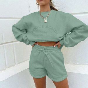 Womens Hoodies Sweatshirt Trainingspakken 2 Delige Set Oversize Sporting Shorts Zweet Set Tweedelige Outfit Effen Kleur Sets