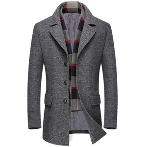 Mannen Business Smart Casual Wollen Jas Turn Down Kraag Wollen Jas Dikker Warme Mannelijke Blends Trench Windbreaker