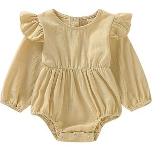 0-24M Pasgeboren Baby Meisje Lange Mouw Effen Kleur Katoen Bodysuit Jumpsuit Een Stukken Outfits Babykleertjes