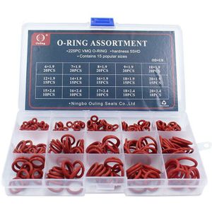 225Pcs O Ringen Rubber Rode Siliconen O Ring Seal Afdichting O-Ringen Silicon Wasmachine Rubber Oring Set Assortiment kit Set Box Ring